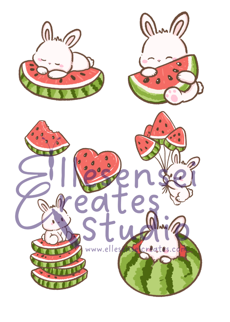 Kawaii Watermelon Bunny Notepad with Stickers