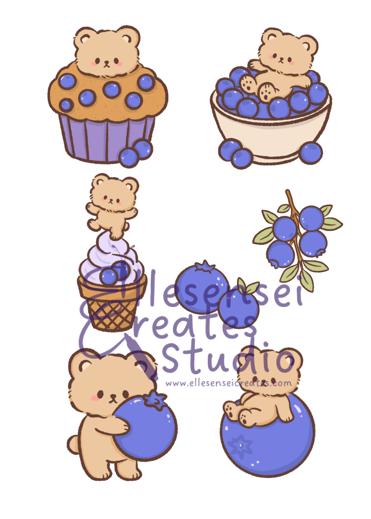 Kawaii Blueberry Bear Notepad with Stickers