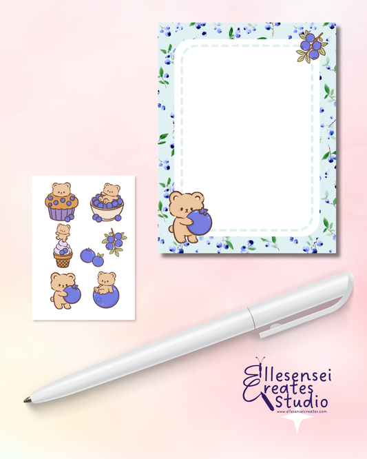 Kawaii Blueberry Bear Notepad with Stickers