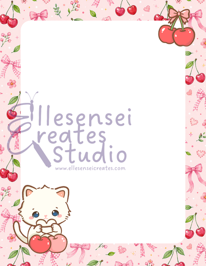 Kawaii Kitty Cherry Notepad and Stickers