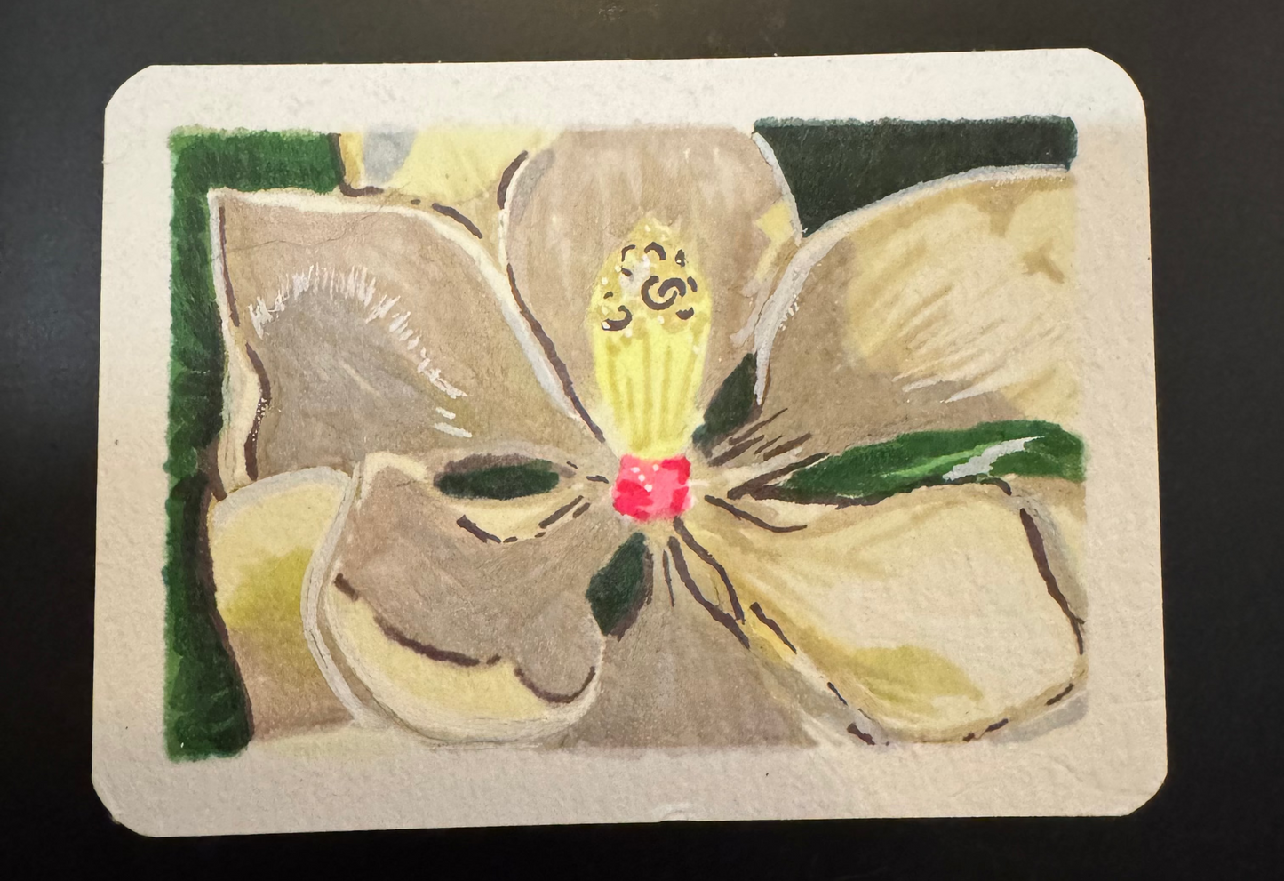 ACEO Magnolia, Original Alcohol Markers on Cardstock, 2.3 x 3.5 in by Ellesensei