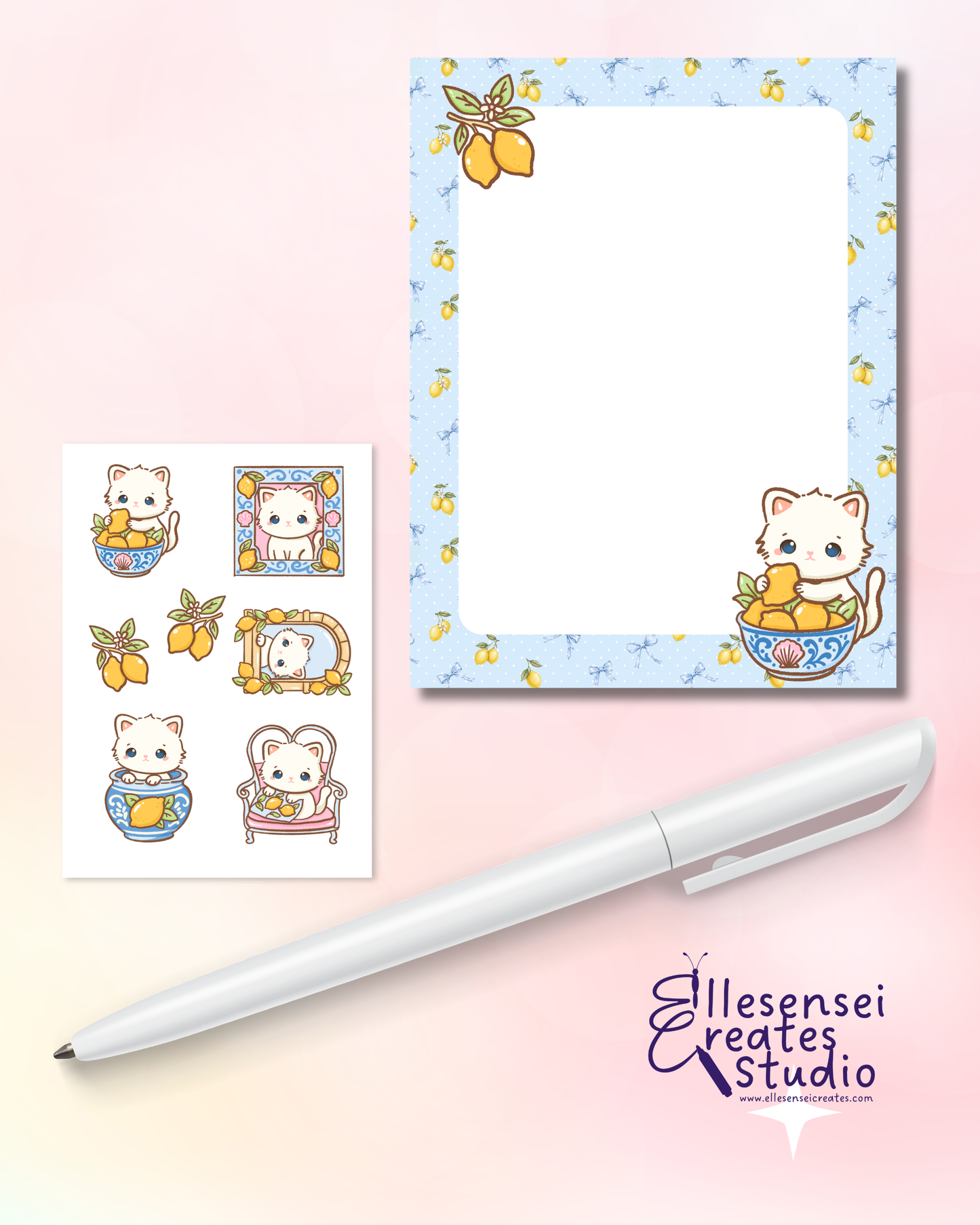 Coquette Lemon Cat Notepad with Stickers