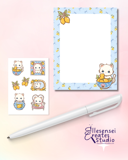 Coquette Lemon Cat Notepad with Stickers