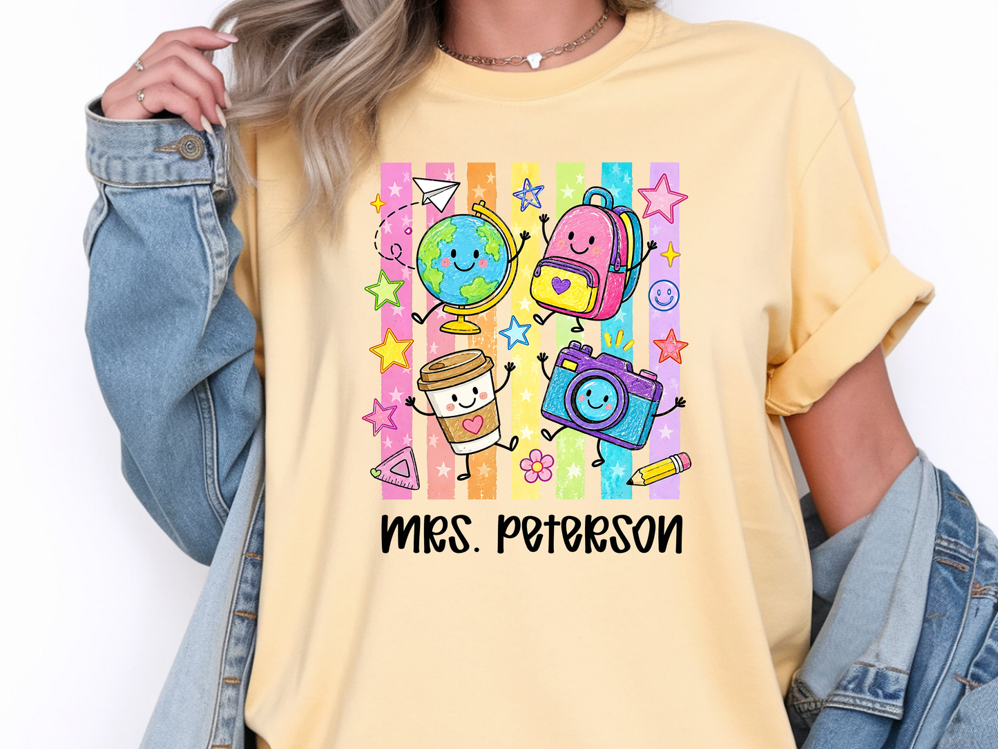 Teacher Preppy Stripe Presonalized Short Sleve T-shirt