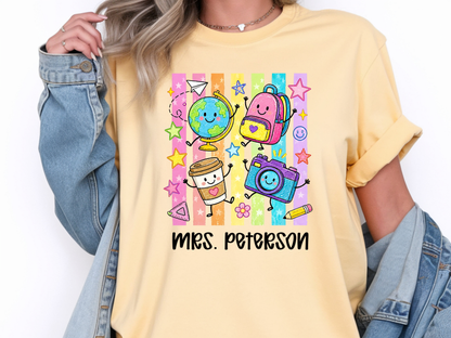 Teacher Preppy Stripe Presonalized Short Sleve T-shirt