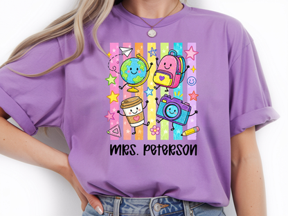 Teacher Preppy Stripe Presonalized Short Sleve T-shirt