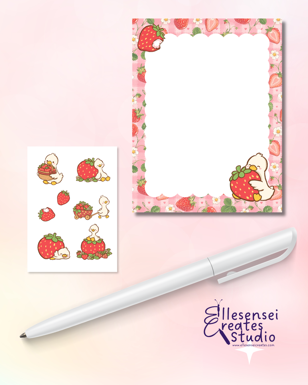 Kawaii Strawberry Goose Notepad with Stickers
