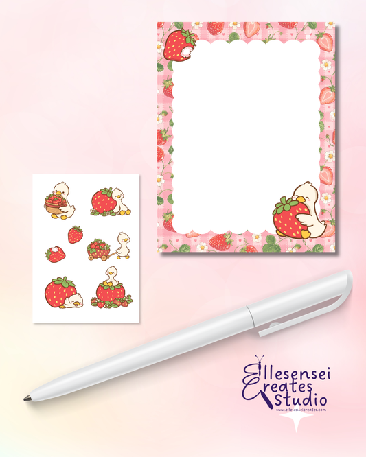 Kawaii Strawberry Goose Notepad with Stickers