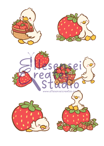 Kawaii Strawberry Goose Notepad with Stickers