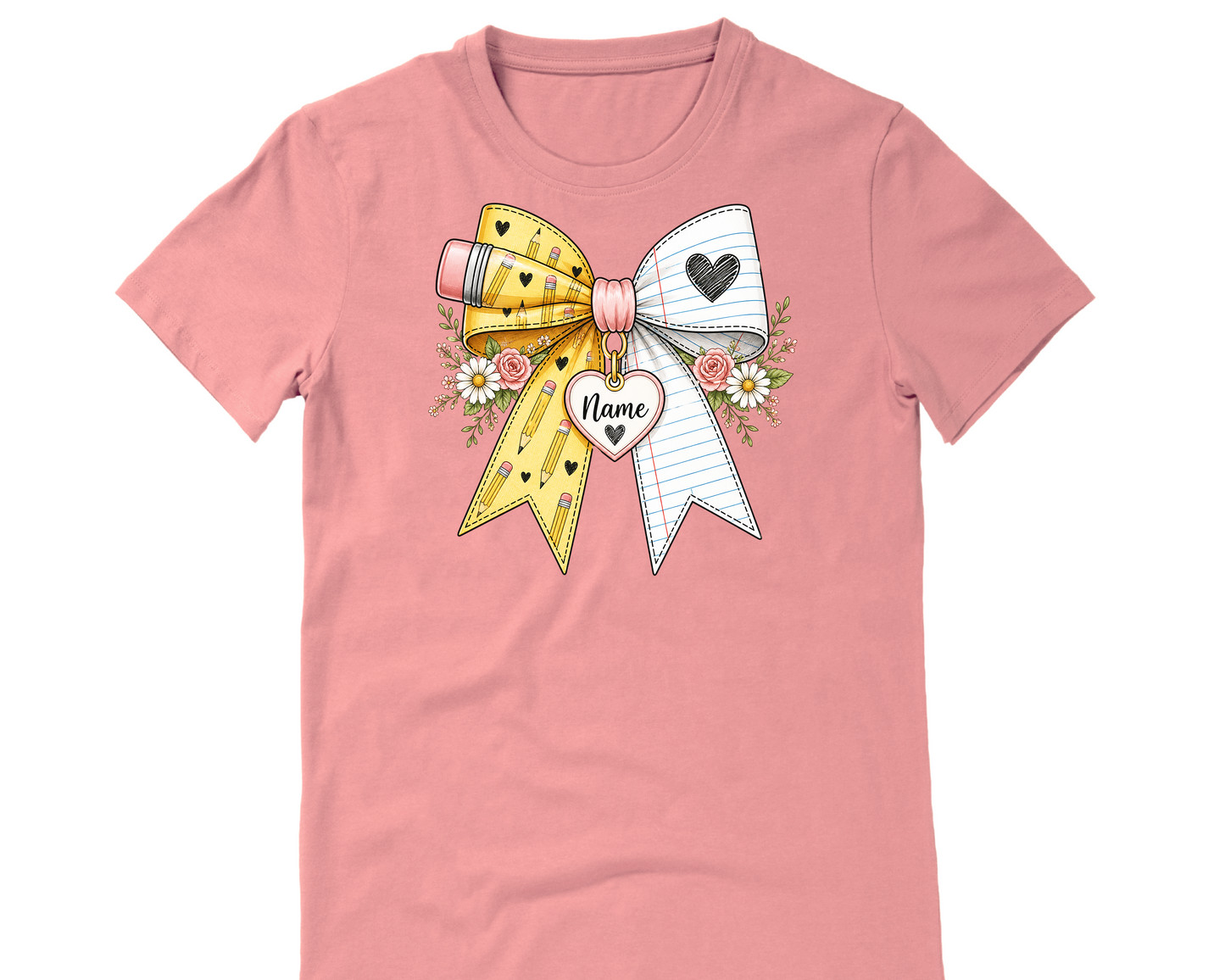 Teacher Pencil Bow Personalized Short Sleeve T-shirt