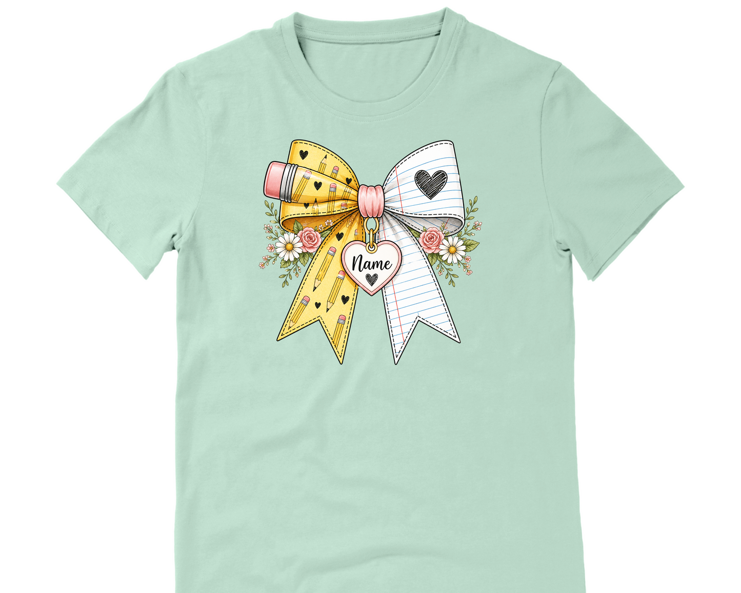 Teacher Pencil Bow Personalized Short Sleeve T-shirt