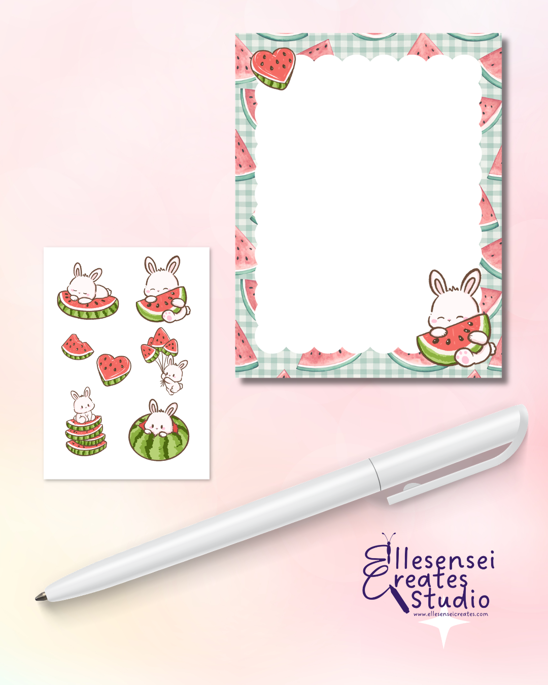 Kawaii Watermelon Bunny Notepad with Stickers