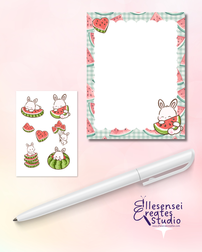 Kawaii Watermelon Bunny Notepad with Stickers