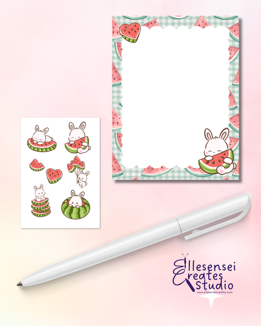 Kawaii Watermelon Bunny Notepad with Stickers