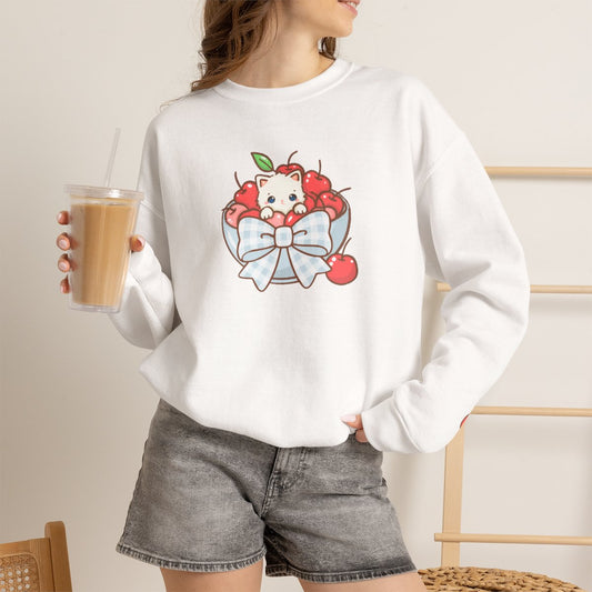 Kawaii Kitty Cherry Crewneck Sweatshirt